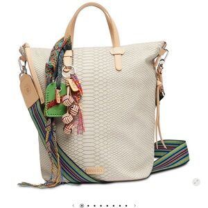 Consuela Thunderbird Sling. Ivory Snake Print Tote with Colorful Strap. NWT
